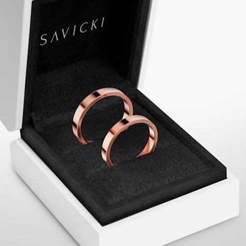 Obrączki ślubne: różowe złoto, płaskie, 3 mm